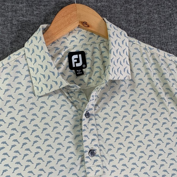 Footjoy Polo Men Medium Dolphin Performance Golf AOP Geometric - Picture 1 of 11